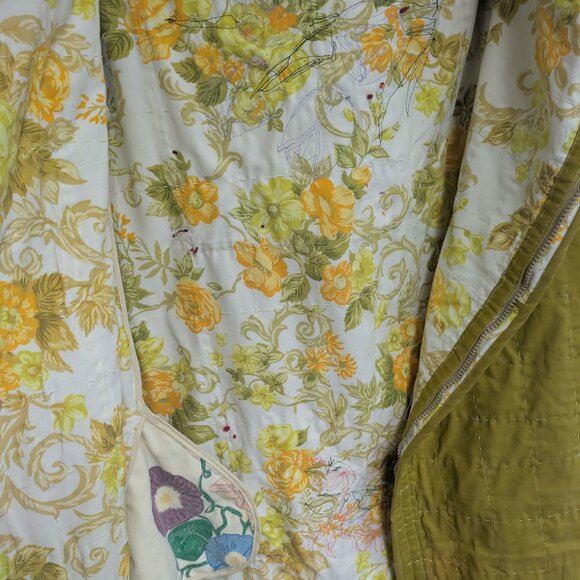 Handmade Olive Quilt Jacket | Floral Collage & Embroidery | One of a Kind Sz M/L - Picture 9 of 16